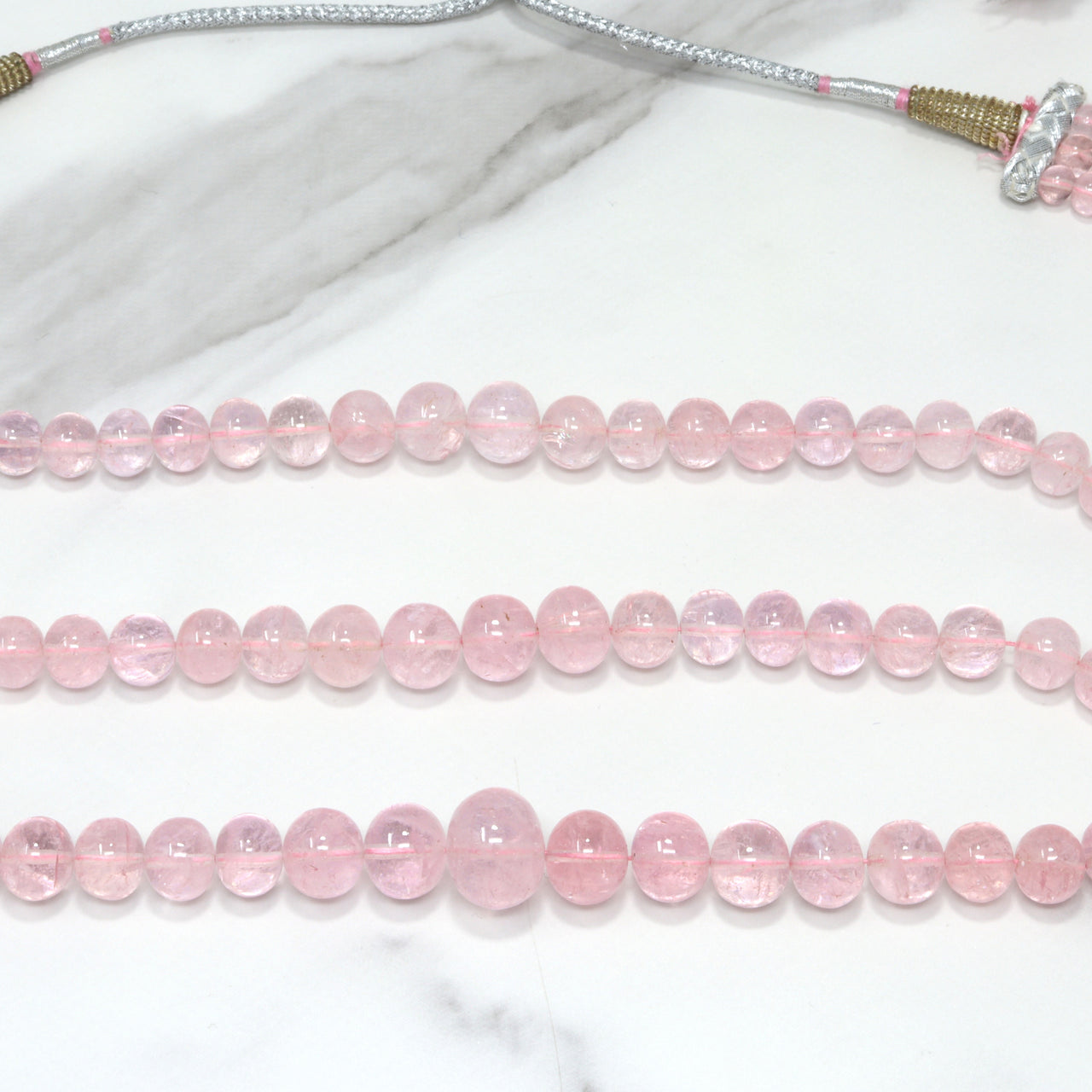 Pink Morganite 6mm-11mm Smooth Rondelles 3 Strand Bead Necklace