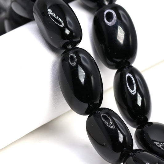 Black Onyx 25x15mm Smooth Nuggets Bead Strand