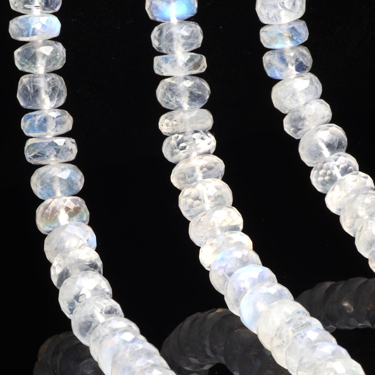 Blue Rainbow Moonstone 7mm Faceted Rondelles Bead Strand