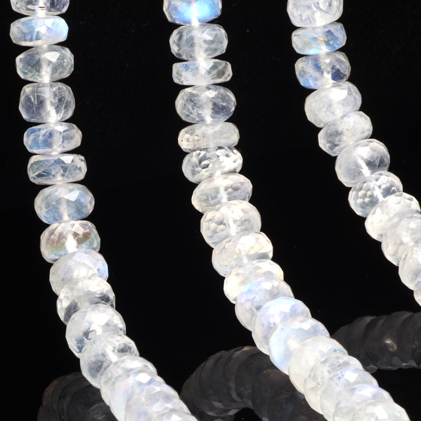 Blue Rainbow Moonstone 7mm Faceted Rondelles Bead Strand