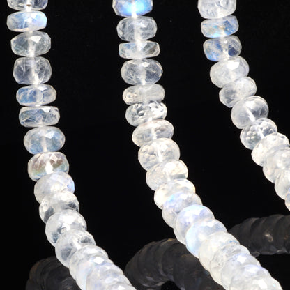 Blue Rainbow Moonstone 7mm Faceted Rondelles Bead Strand