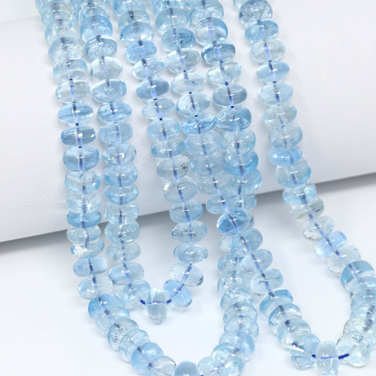 Blue Aquamarine 6mm Smooth Rondelles Bead Strand