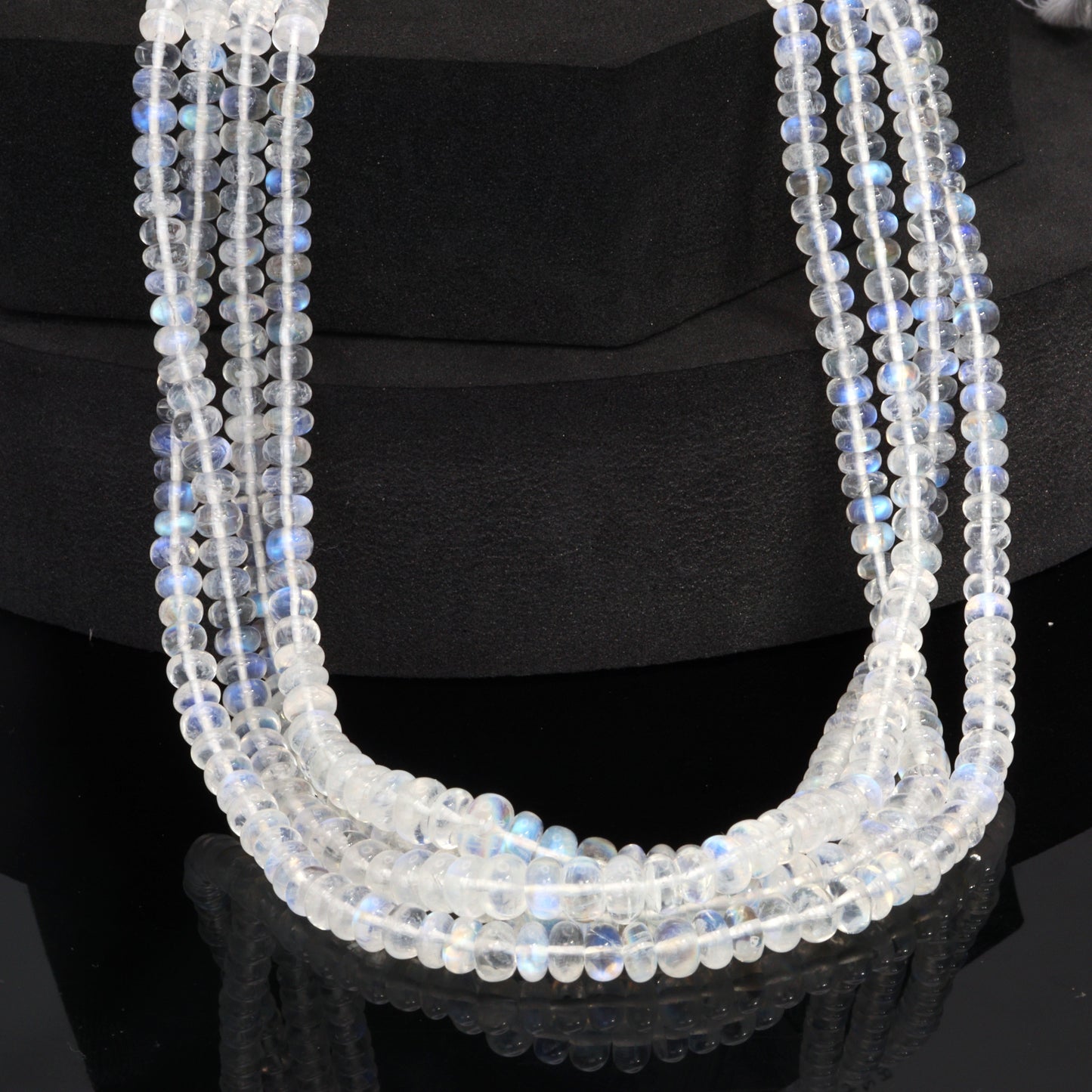 AA Blue Rainbow Moonstone 4mm - 6mm Smooth Rondelles Bead Strand