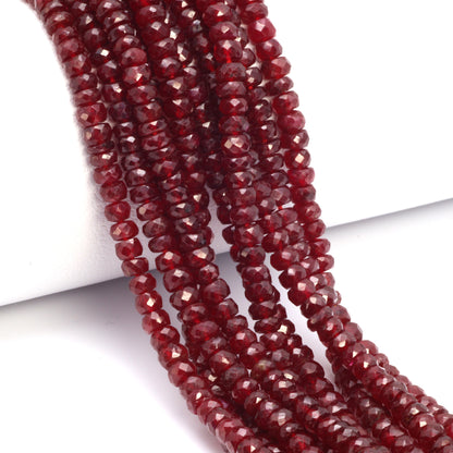Red Ruby 3.5mm - 4.0mm Hand Faceted Rondelles Bead Strand
