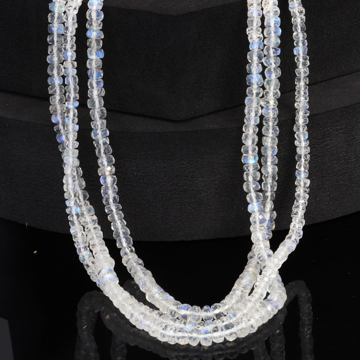 AA Blue Rainbow Moonstone 4mm Hand Faceted Rondelles Bead Strand