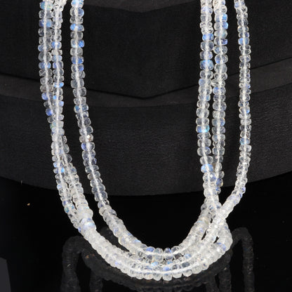 AA Blue Rainbow Moonstone 4mm Hand Faceted Rondelles Bead Strand