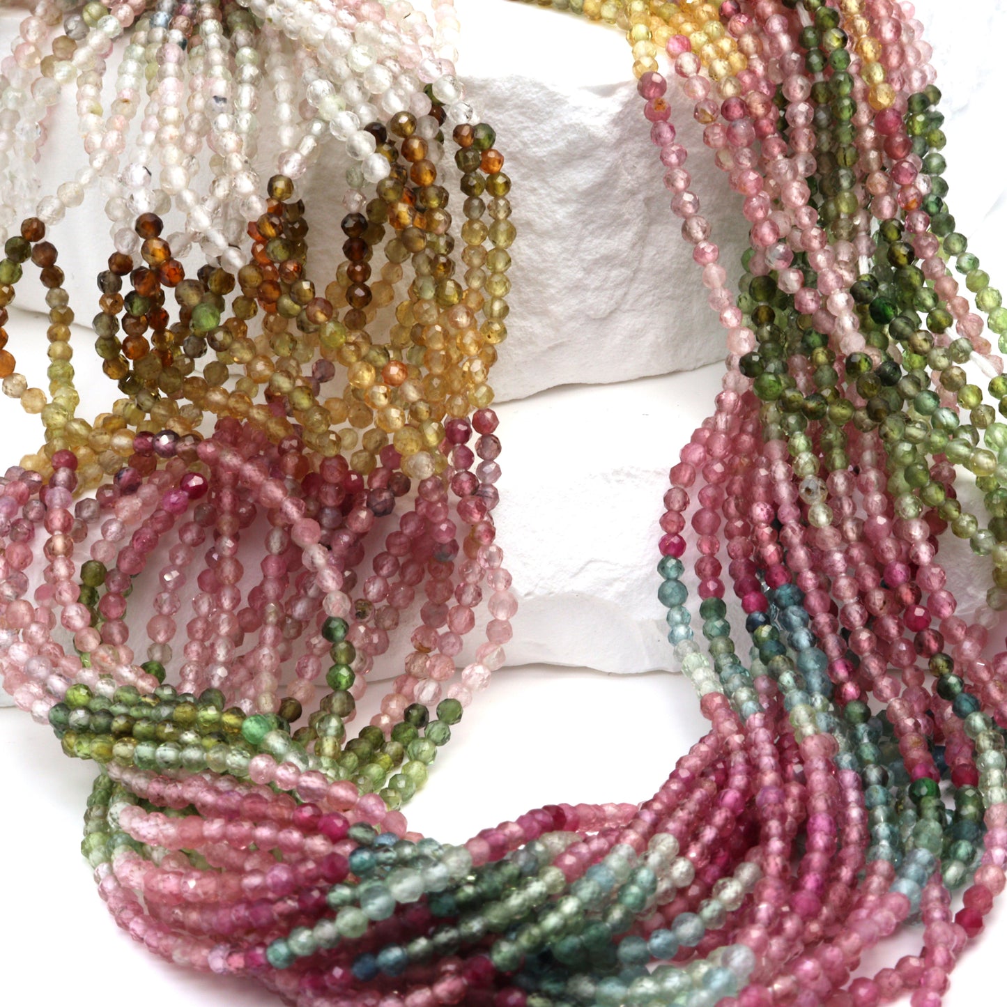 Watermelon Tourmaline 2mm Faceted Rounds Bead Strand