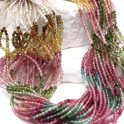 Watermelon Tourmaline 2mm Faceted Rounds Bead Strand