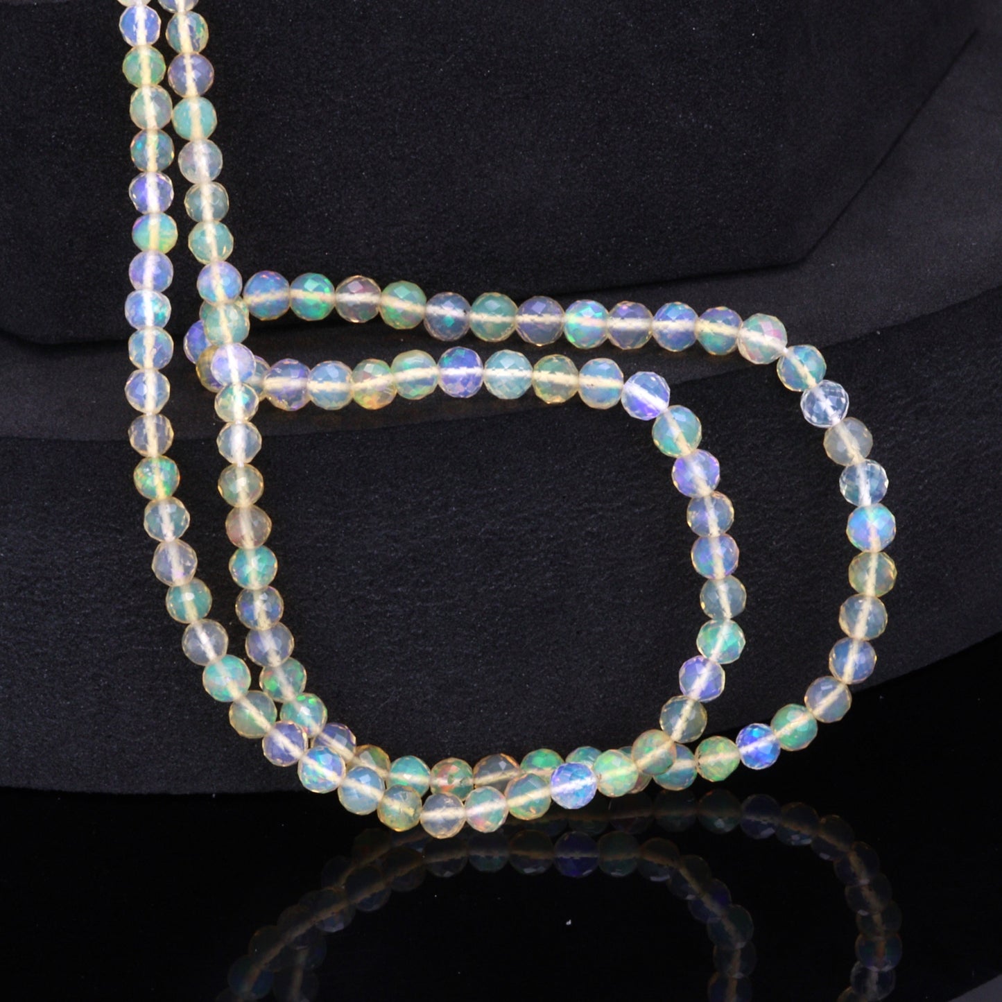 Warm White Ethiopian Opal 3mm - 4mm Hand Faceted Rounds Bead Strand