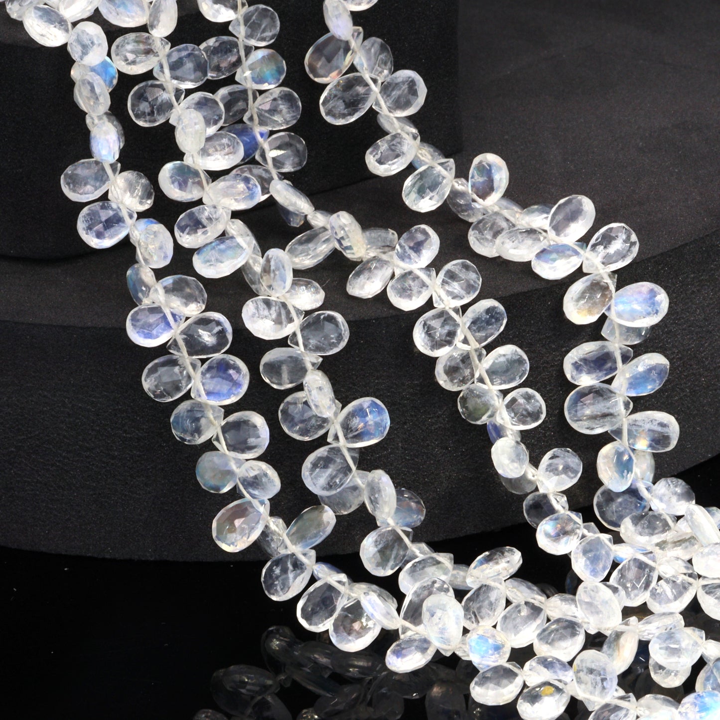 AA Blue Rainbow Moonstone 8x5mm Faceted Pear Shaped Briolettes Bead Strand