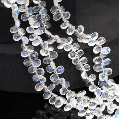 AA Blue Rainbow Moonstone 8x5mm Faceted Pear Shaped Briolettes Bead Strand