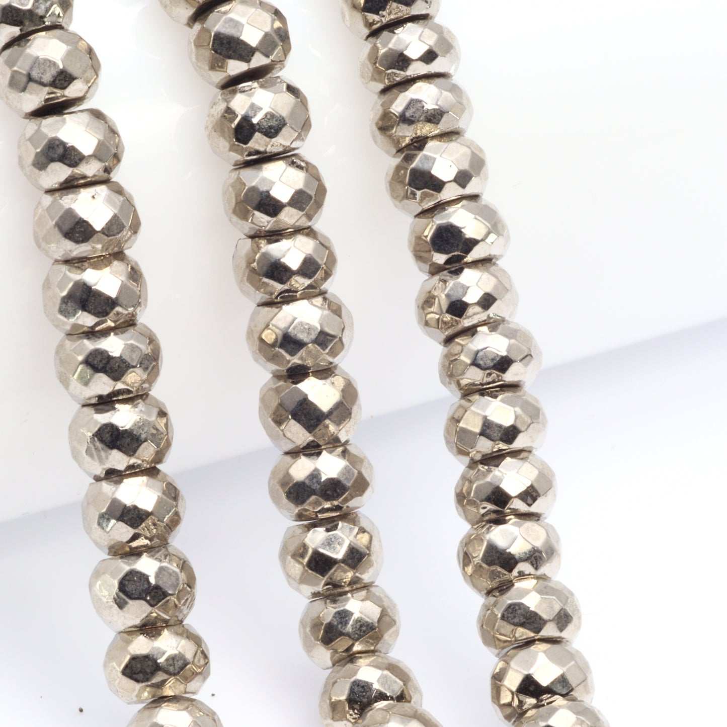 Platinum Plated Pyrite 8mm Faceted Rondelles Bead Strand