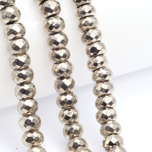 Platinum Plated Pyrite 8mm Faceted Rondelles Bead Strand