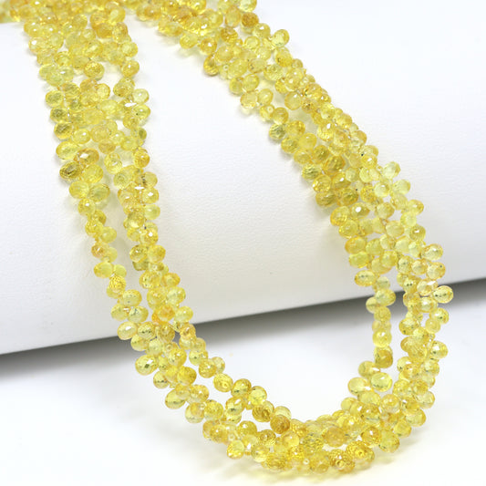 Yellow Sapphire 3x2mm – 4x3mm Faceted Teardrop Briolettes Bead Strand