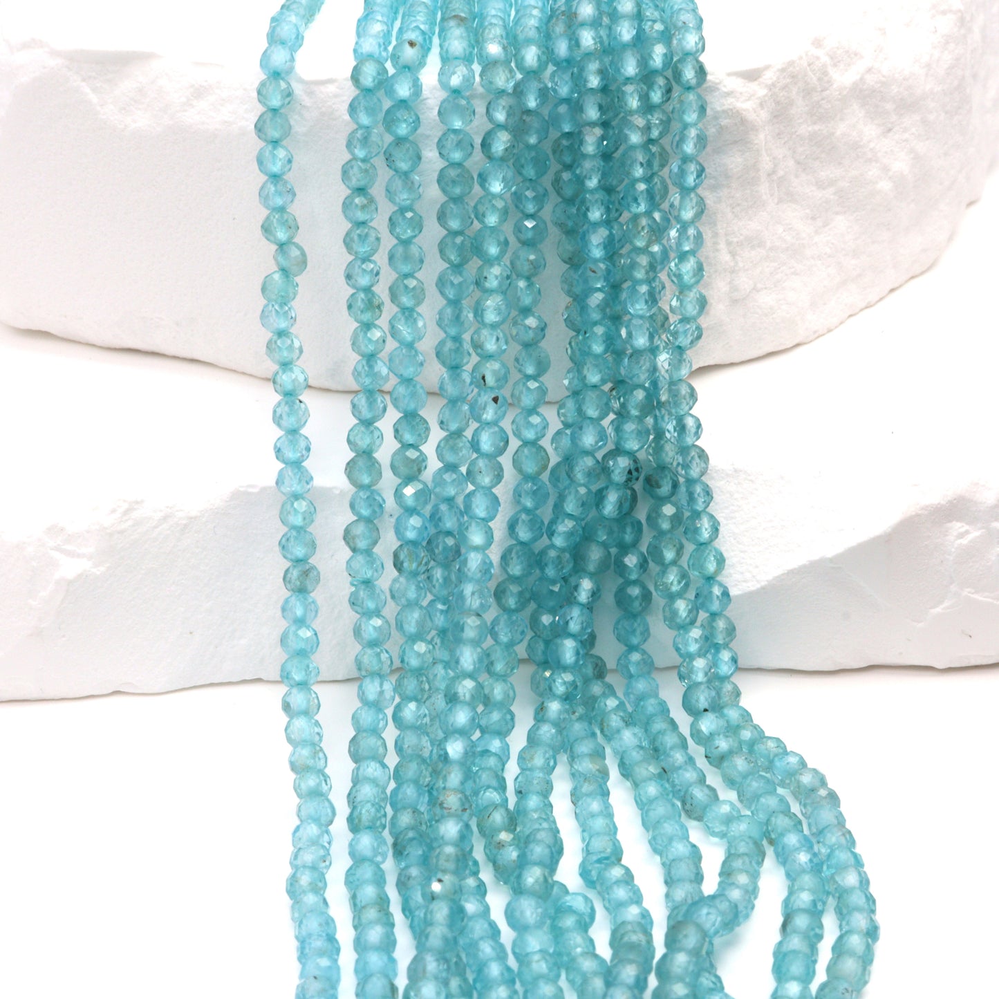 Sea Blue Apatite 3mm Faceted Rondelles Bead Strand