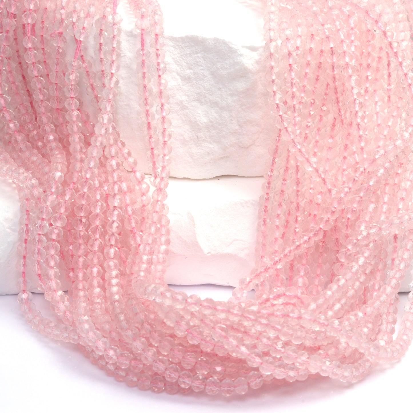 Pink Rose Quartz 3mm Faceted Rondelles Bead Strand