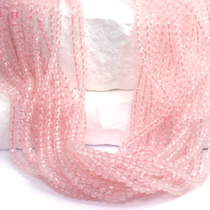 Pink Rose Quartz 3mm Faceted Rondelles Bead Strand