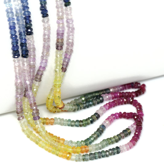 Multi Sapphire 3.5mm Hand Faceted Rondelles Bead Strand
