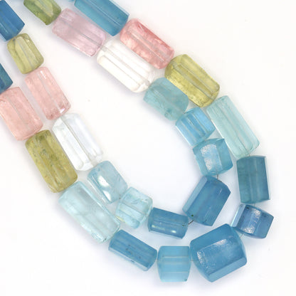 AAA Ombre Blue Aquamarine 9x5mm Hexagons Bead Strand