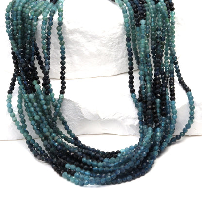 Ombre Blue Tourmaline 2mm Faceted Rounds Bead Strand