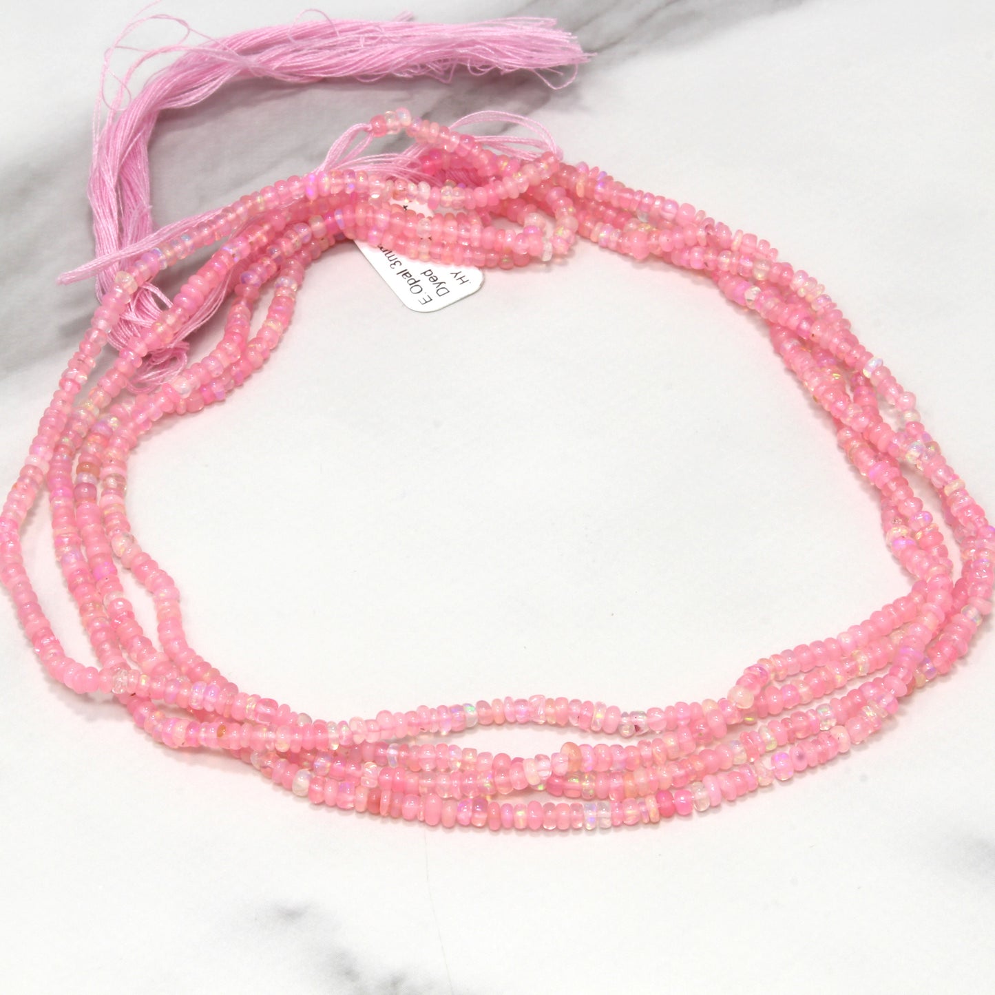 Pink Ethiopian Opal 3mm Smooth Rondelles Bead Strand