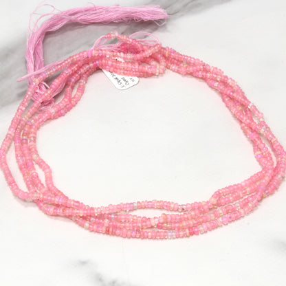Pink Ethiopian Opal 3mm Smooth Rondelles Bead Strand