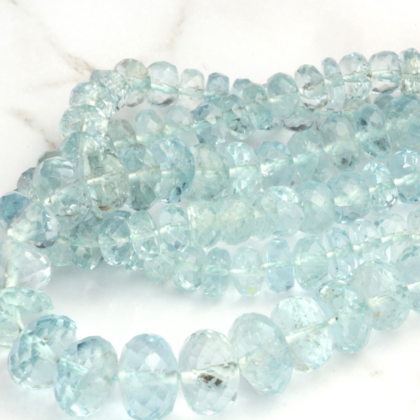 Blue Aquamarine 4mm - 8mm Hand Faceted Rondelles Bead Strand