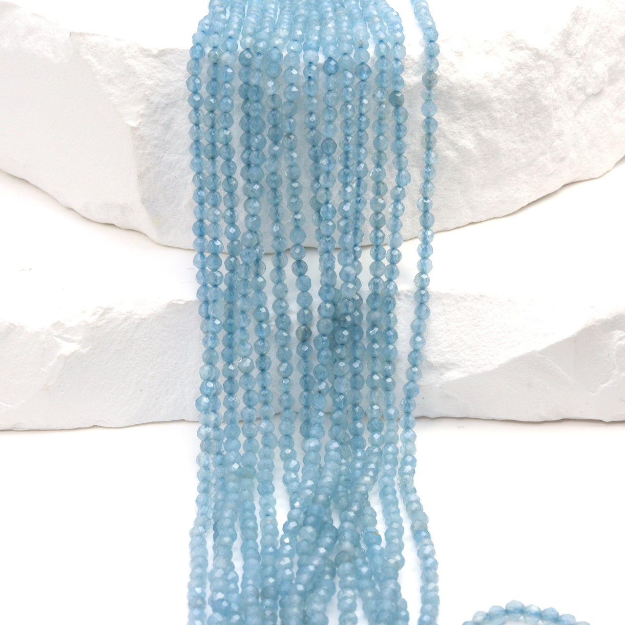 Dark Blue Milky Aquamarine 2mm Faceted Rounds Bead Strand