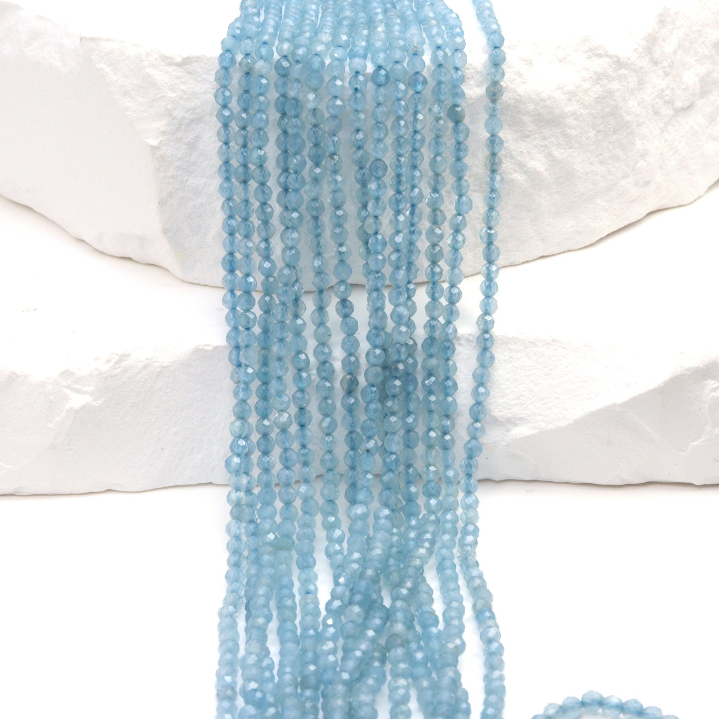 Dark Blue Milky Aquamarine 2mm Faceted Rounds Bead Strand