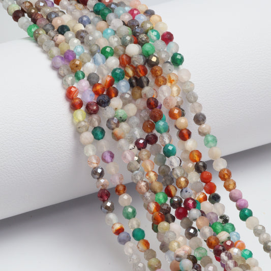 Rainbow Multi Semi Precious 3mm Faceted Rounds