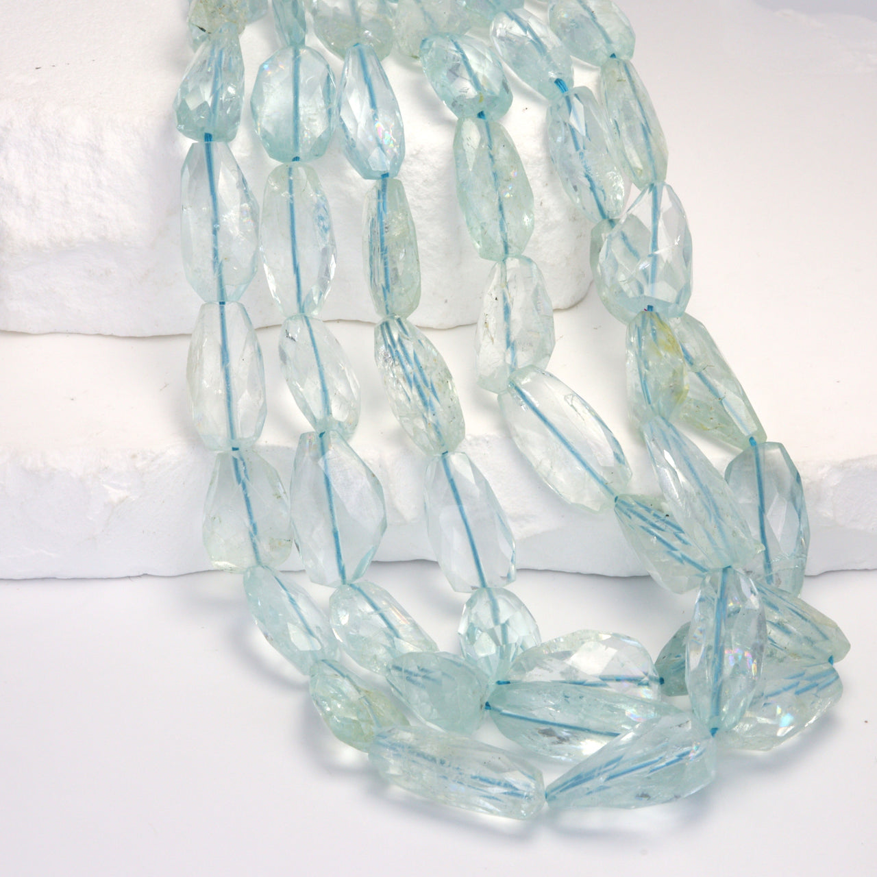 Blue Aquamarine 10x8mm Faceted Nuggets