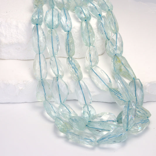 Blue Aquamarine 10x8mm Faceted Nuggets