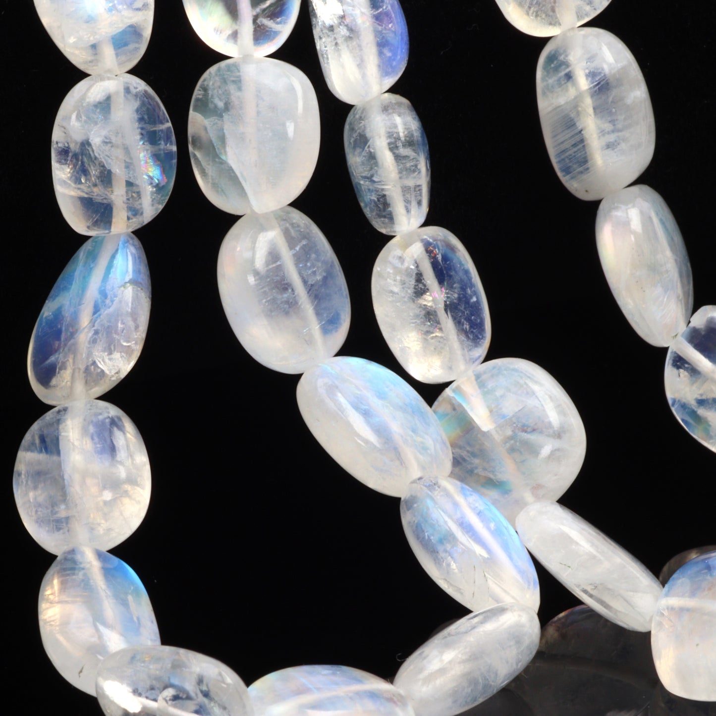 Blue Rainbow Moonstone 9x7mm - 12x10mm Smooth Nuggets Bead Strand
