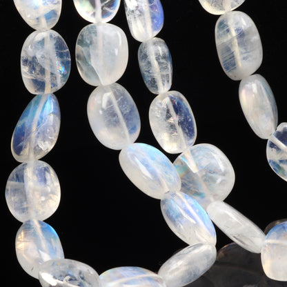 Blue Rainbow Moonstone 9x7mm - 12x10mm Smooth Nuggets Bead Strand
