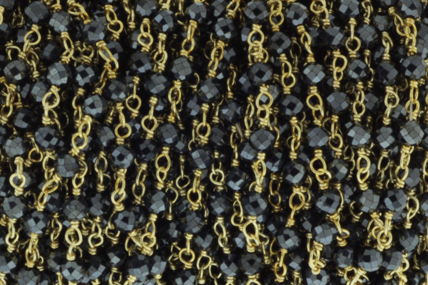 Coated Black Spinel 3mm Faceted Rondelles Rosary Chain Sterling Silver with Gold Plating Wire Wrap Chain by the Foot