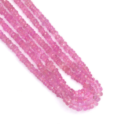 Pink Sapphire 3mm - 4mm Hand Faceted Rondelles Bead Strand