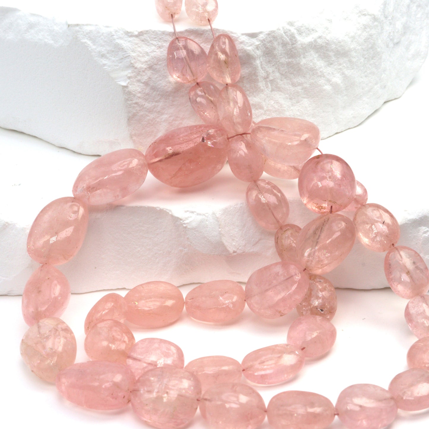 Pink Morganite 9x7mm - 15x12mm Smooth Nuggets Bead Strand