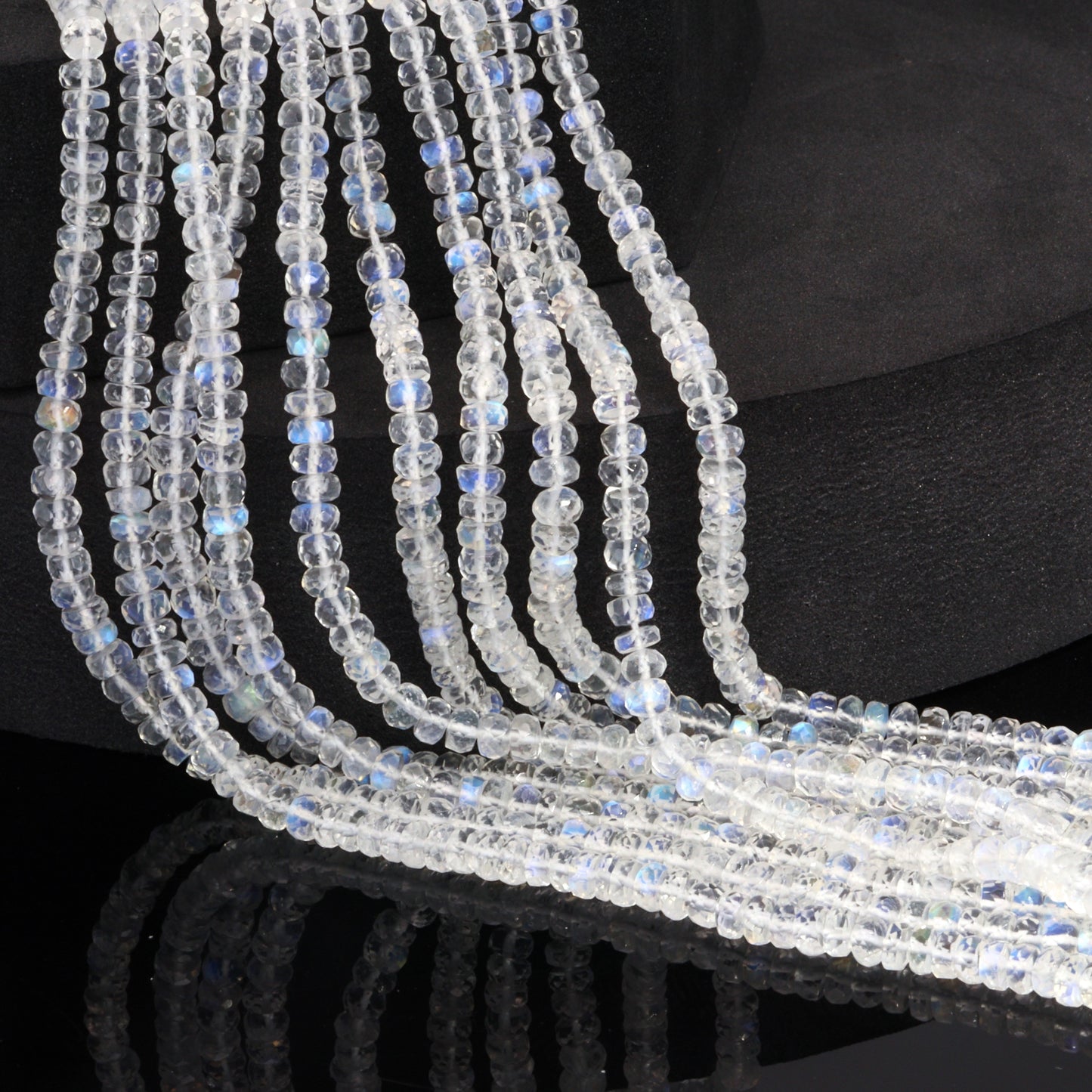 AAA Blue Rainbow Moonstone 4mm Hand Faceted Rondelles Bead Strand