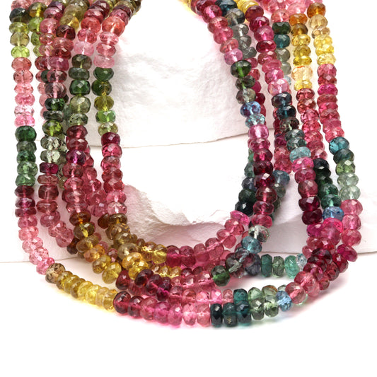 Watermelon Tourmaline 4.5mm Faceted Rondelles Bead Strand