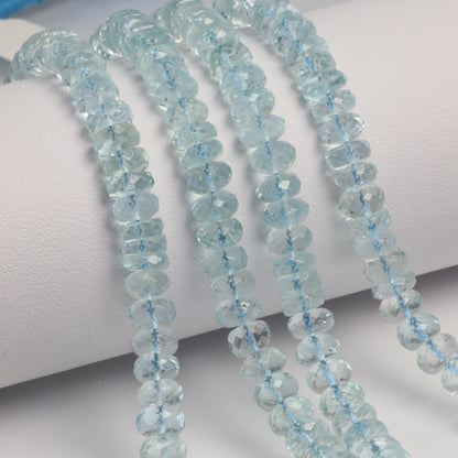 Blue Aquamarine 6mm - 7mm Faceted Rondelles Bead Strand