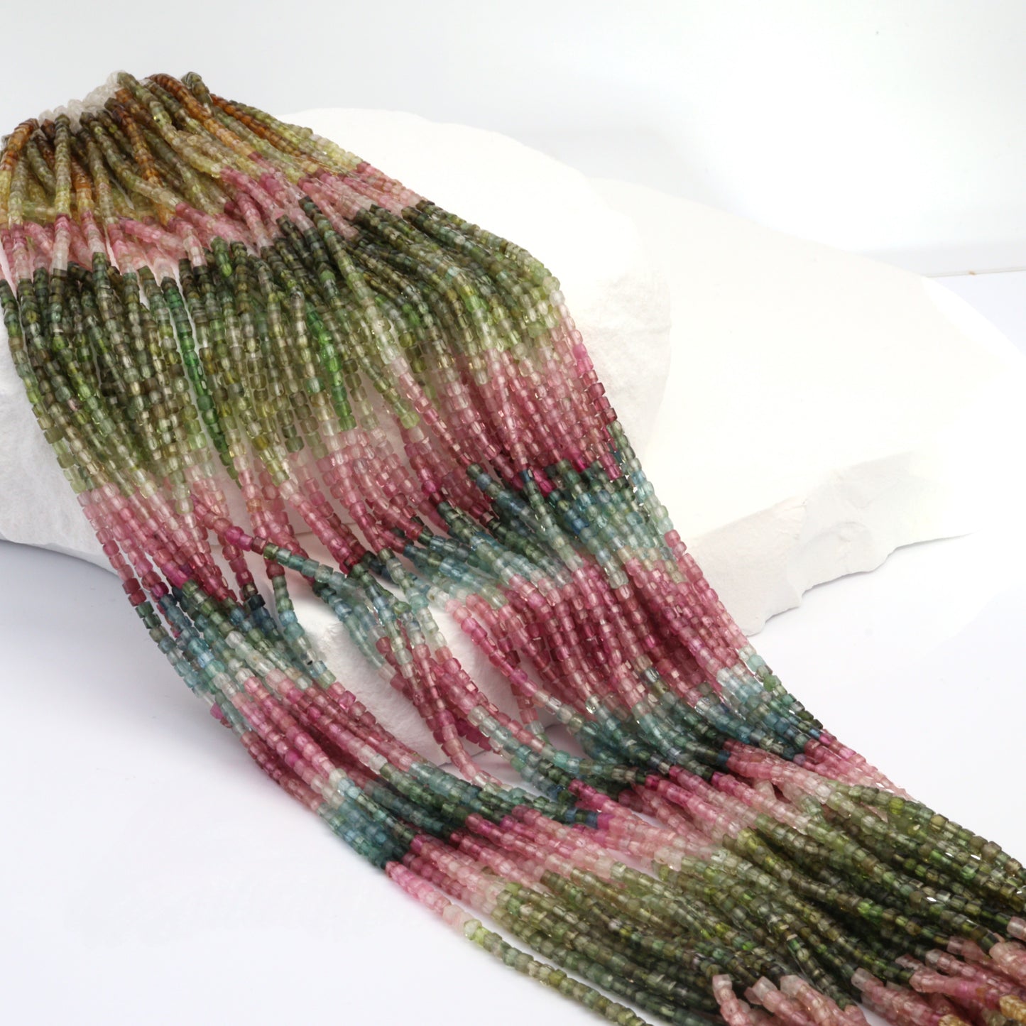 Watermelon Tourmaline 2mm Faceted Cubes