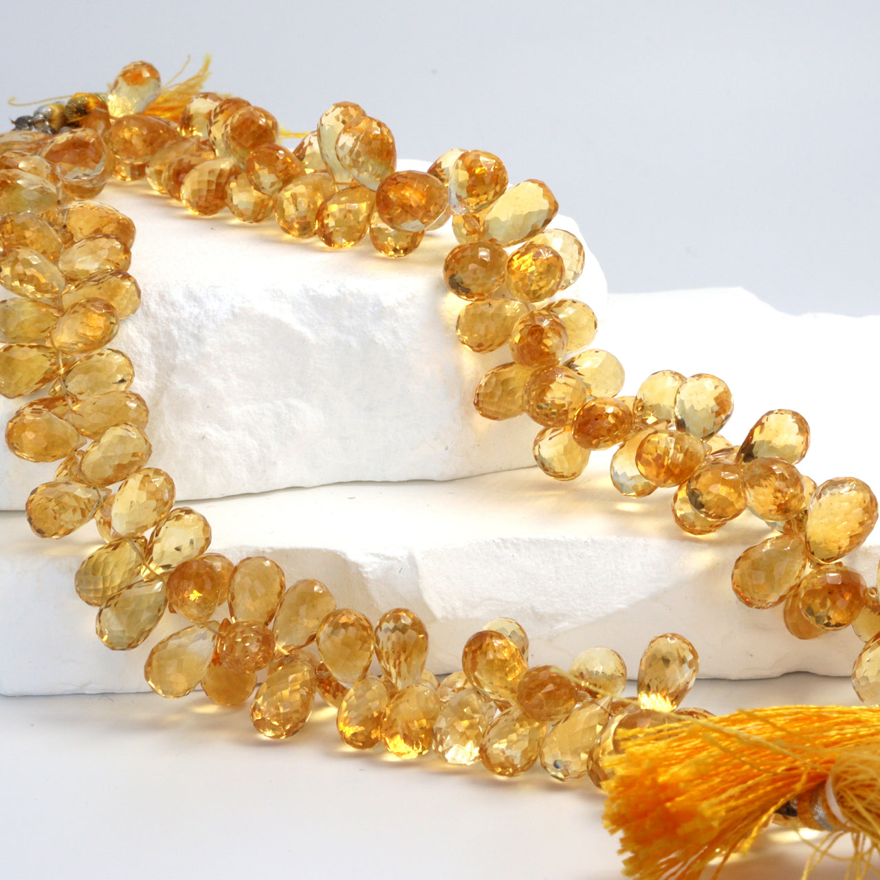 Yellow Citrine 11x7mm Faceted Teardrop Briolettes