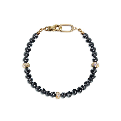 18k Black Diamond and Gold and Diamond Bead Bracelet