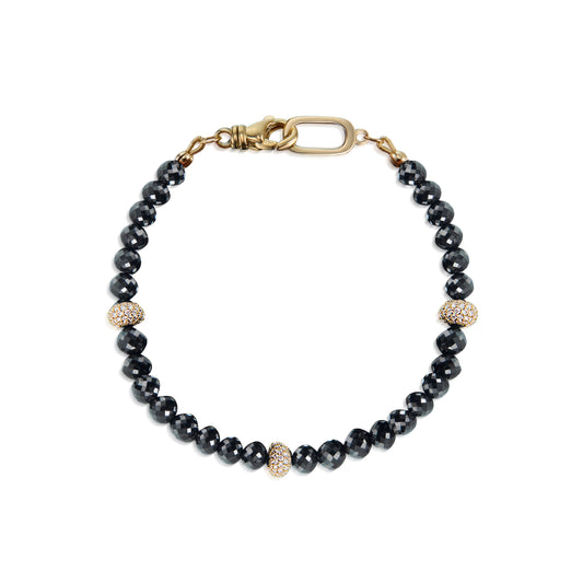 18k Black Diamond and Gold and Diamond Bead Bracelet