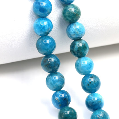 Neon Blue Apatite 8mm Smooth Rounds Bead Strand