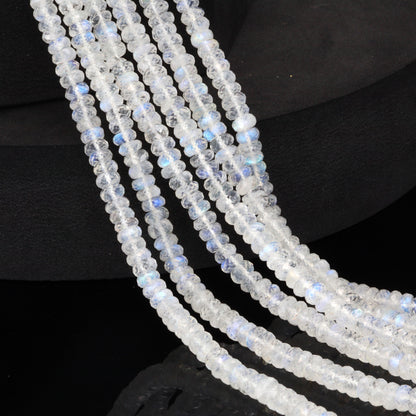 AA Blue Rainbow Moonstone 5mm Faceted Rondelles Bead Strand