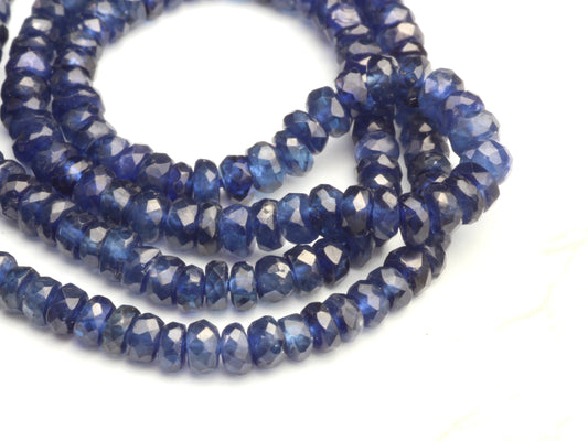 Deep Navy Blue Sapphire 3mm - 3.5mm Hand Faceted Rondelles Bead Strand