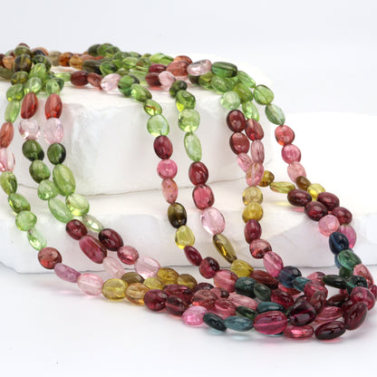 Watermelon Tourmaline 8x5mm - 9x6mm Smooth Ovals Bead Strand