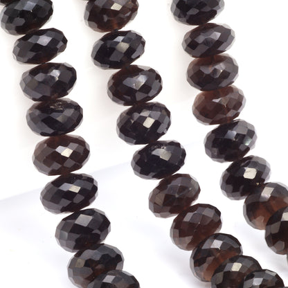 Dark Smoky Quartz 11mm Faceted Rondelles Bead Strand