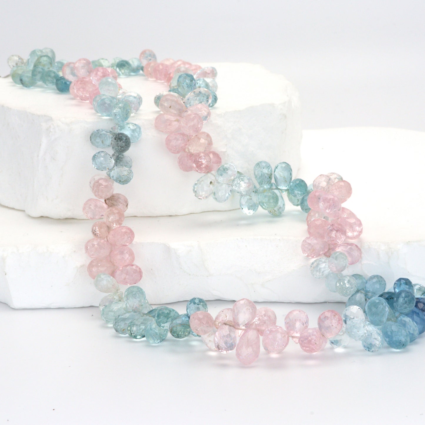 Ombre Aquamarine and Morganite 8x5mm Faceted Teardrop Briolettes